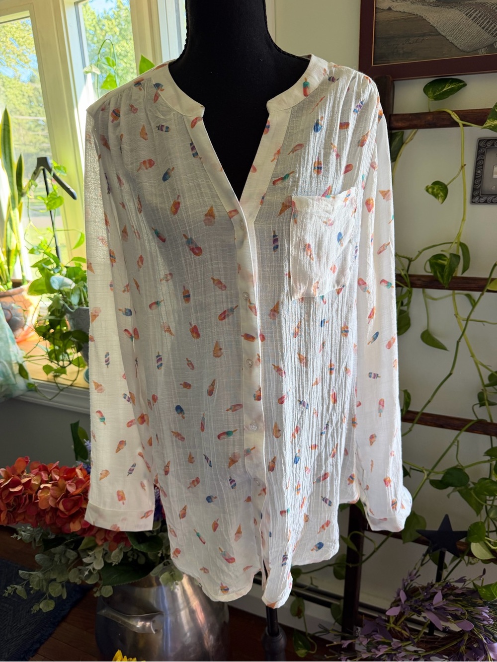Zac & Rachel White Casual Button-Down Shirt with Multicolor Popsicle Print